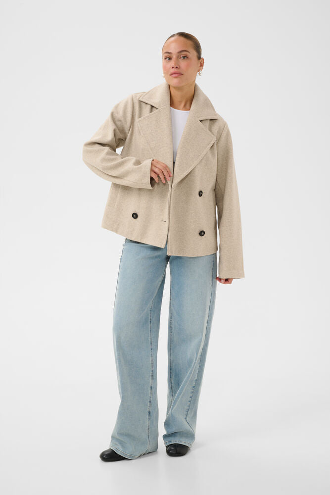 Kaffe jas kort beige model KAsaturn short jacket smoke melange