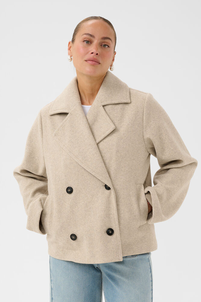 Kaffe jas kort beige model KAsaturn short jacket smoke melange