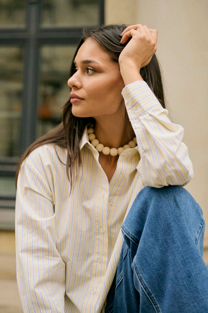 Kaffe blouse geel met strepen oversized model KAaster shirt Sunlight Chalk Black Stripe Yellow