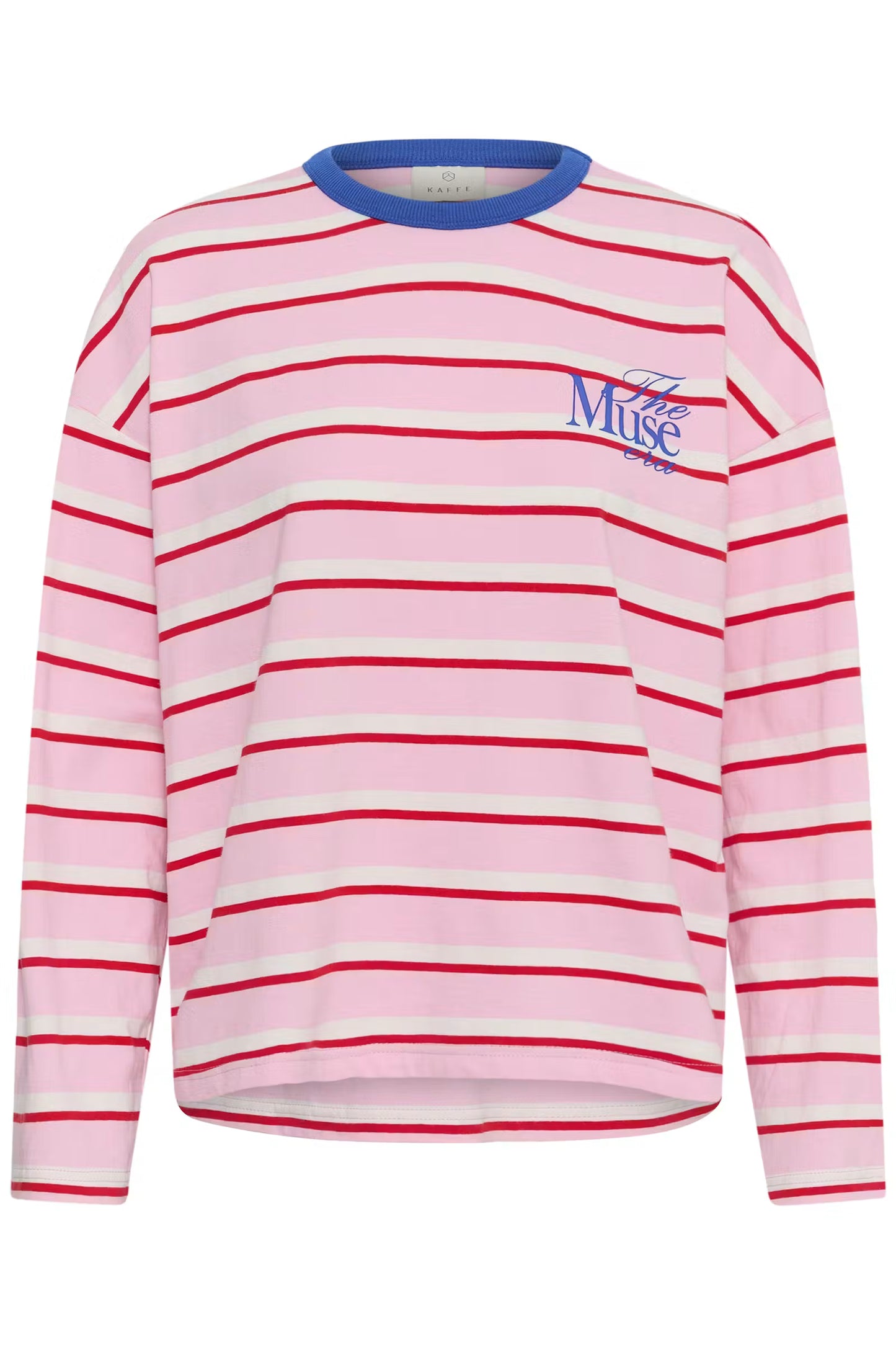 Kaffe T-shirt roze met rood gestreept model KAeloise longsleeve oversized pink red striped