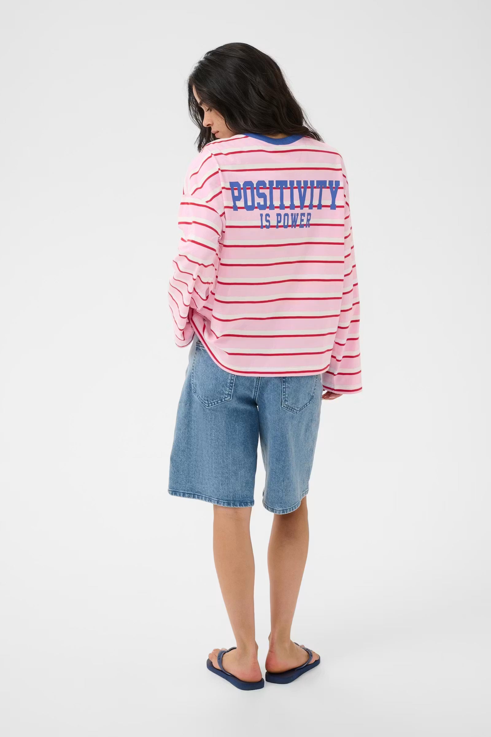 Kaffe T-shirt roze met rood gestreept model KAeloise longsleeve oversized pink red striped