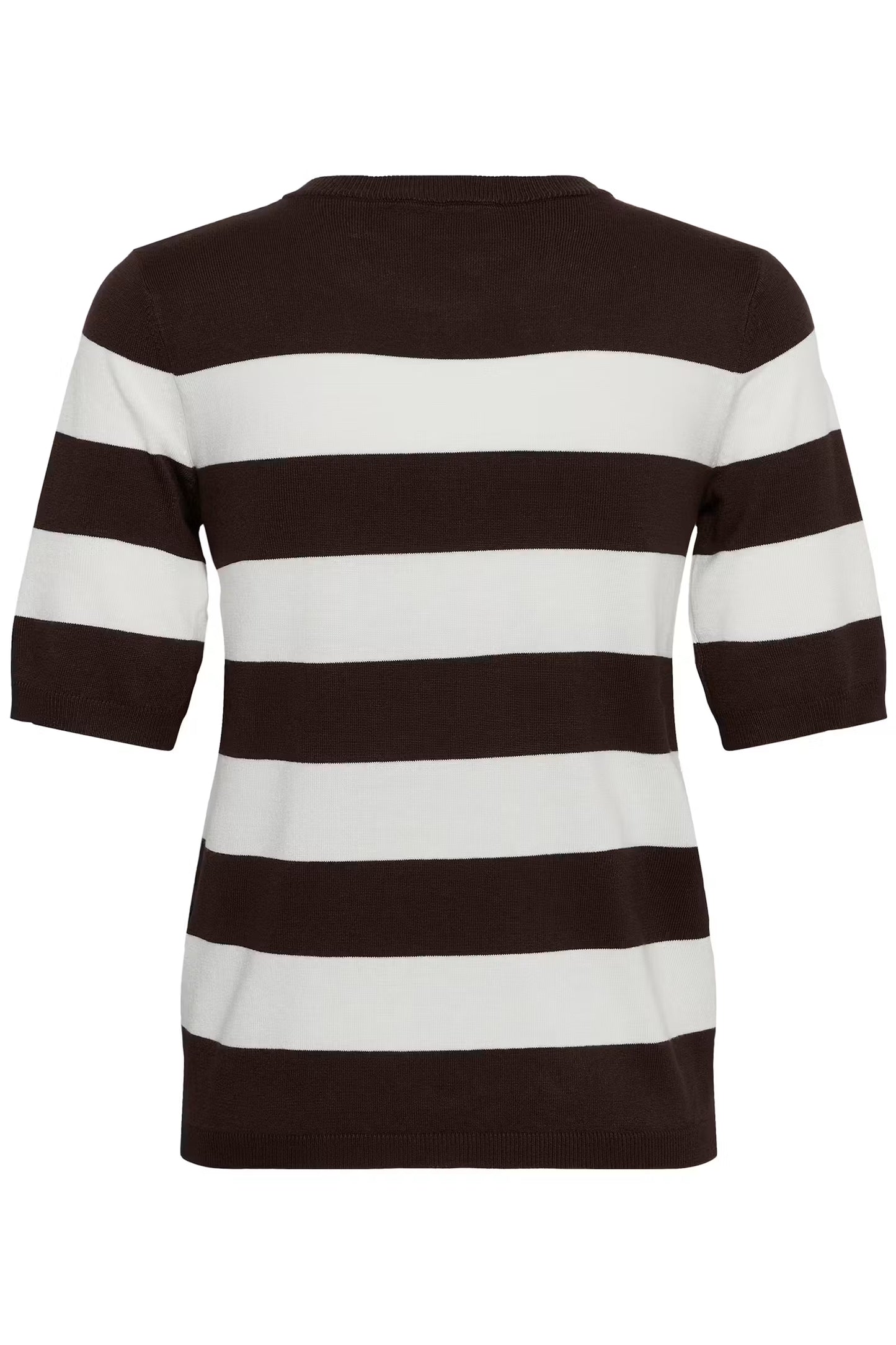 Kaffe truitje bruin met off white gestreept model KAlizza striped knit coffee bean chalk wide