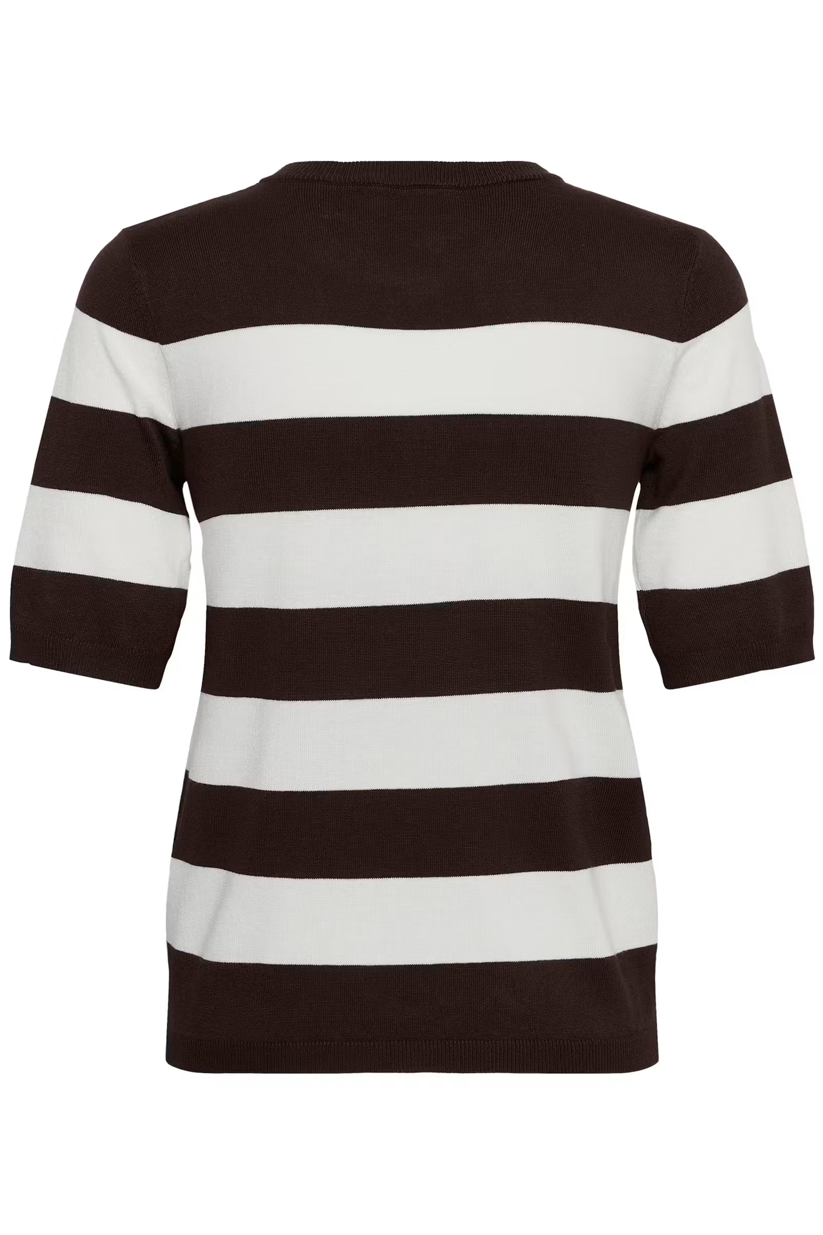 Kaffe truitje bruin met off white gestreept model KAlizza striped knit coffee bean chalk wide