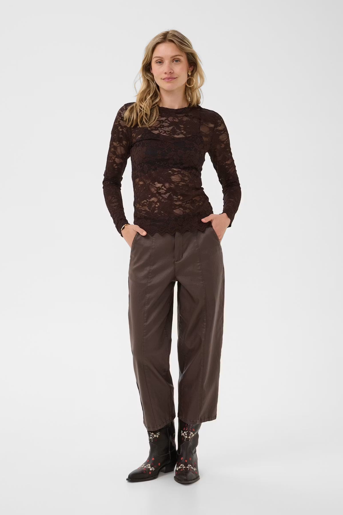 Cream kanten longsleeve bruin crpitia java brown