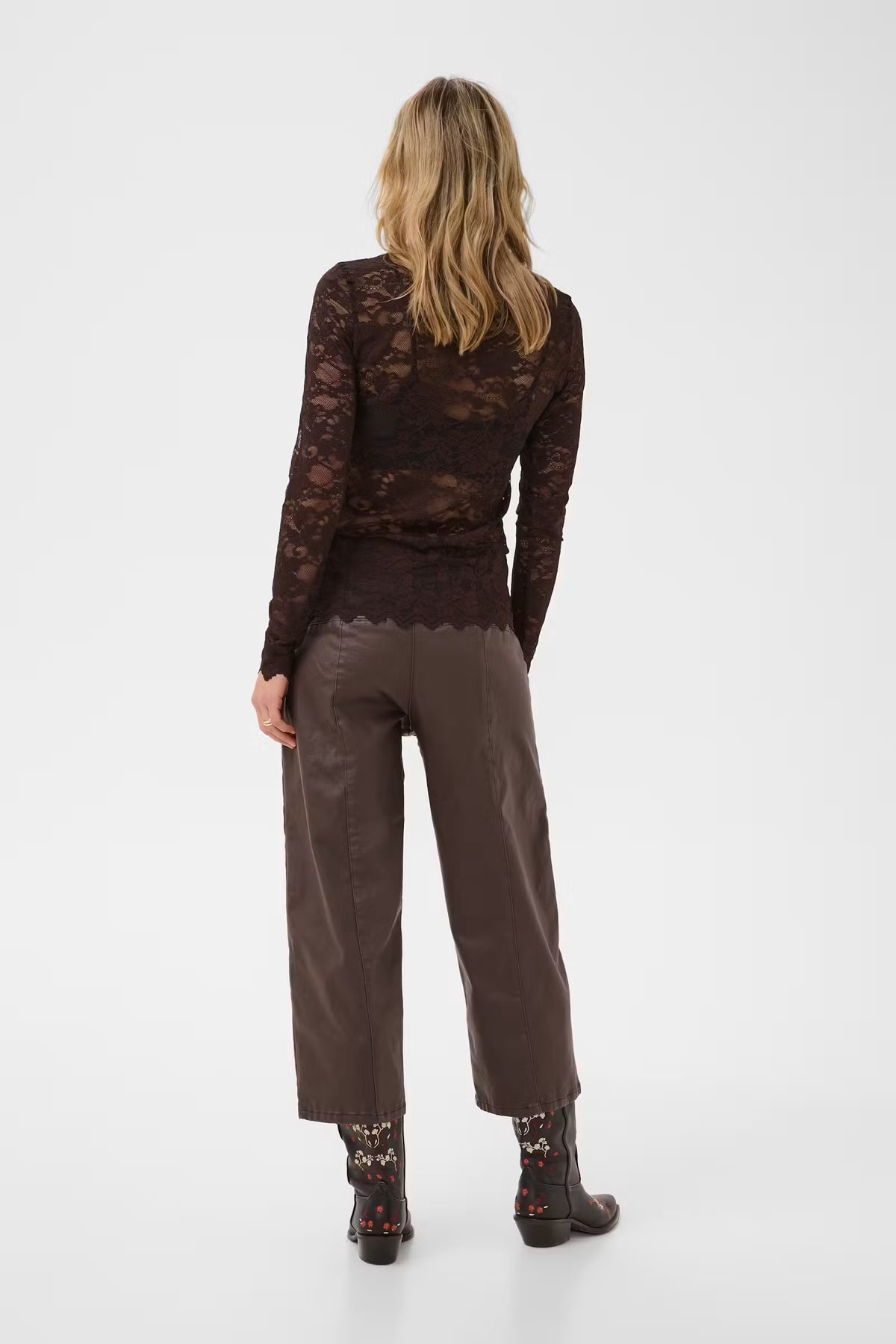 Cream kanten longsleeve bruin crpitia java brown