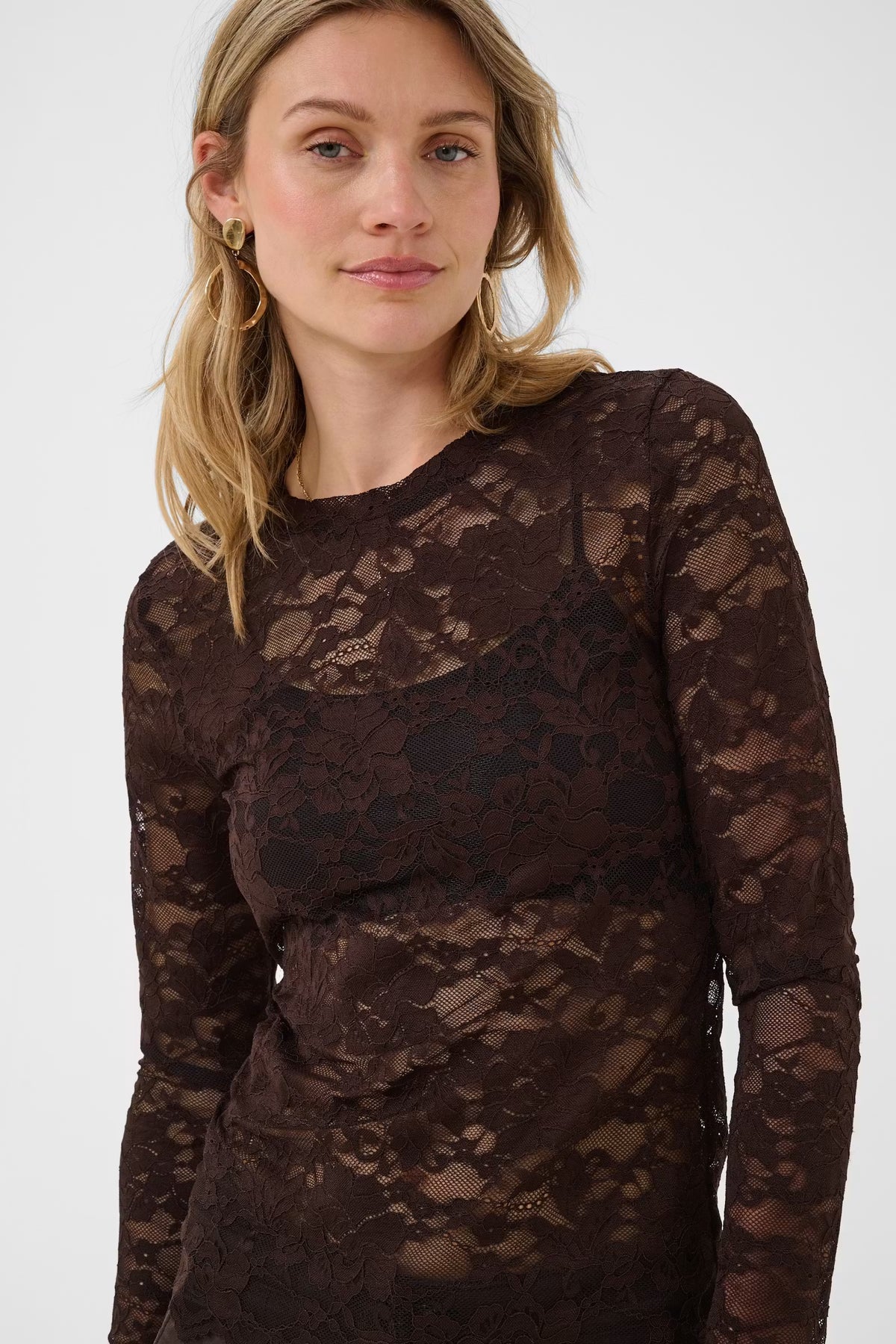 Kaffe kanten longsleeve bruin KApitia java brown