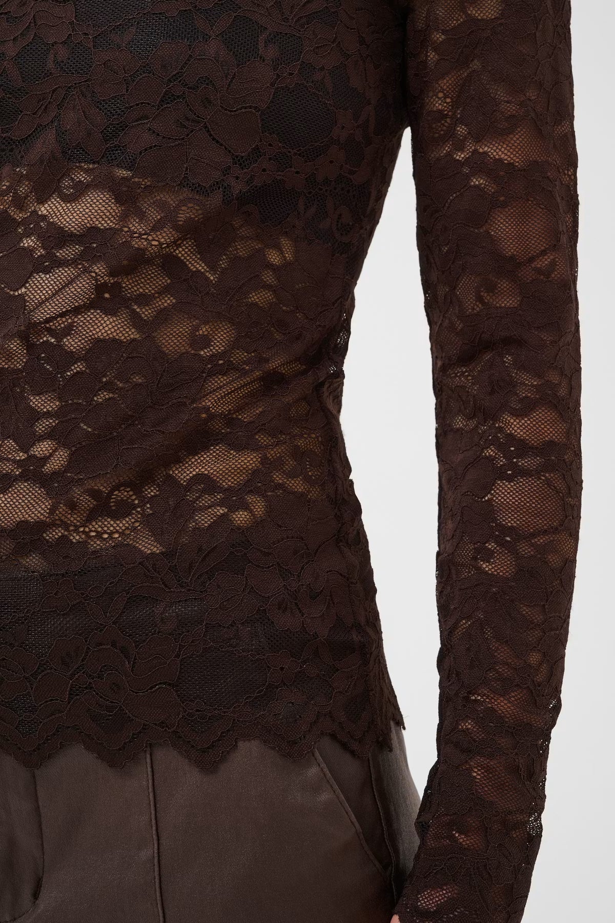 Kaffe kanten longsleeve bruin KApitia java brown