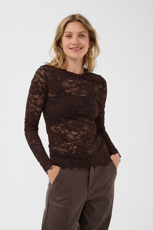 Kaffe kanten longsleeve bruin KApitia java brown