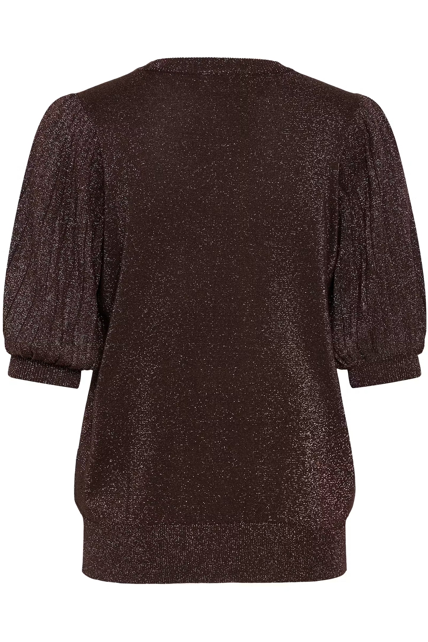 Kaffe trui korte mouw met glitter donker bruin model KAregina coffee bean