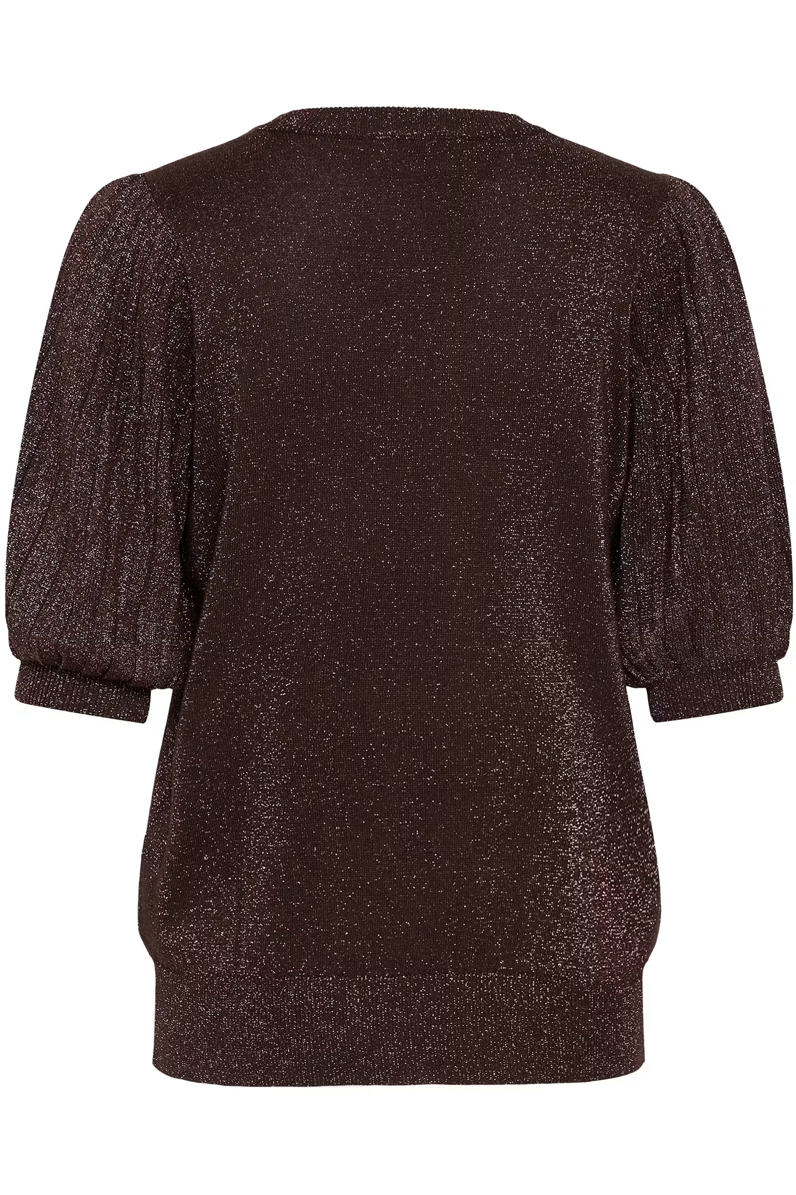 Kaffe trui korte mouw met glitter donker bruin model KAregina coffee bean