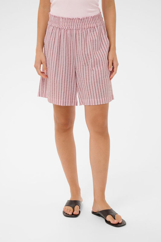 Kaffe korte broek licht roze met bruine streep model KAlara shorts ballerina henna