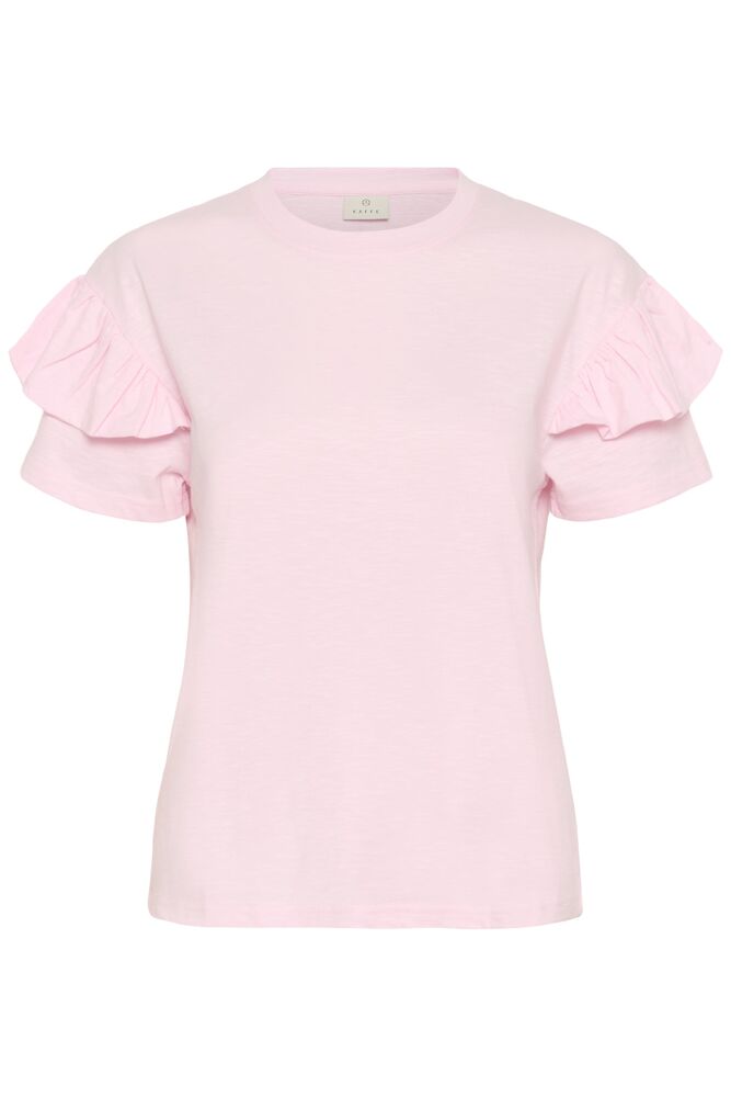 Kaffe T-shirt licht roze met ruffle op mouw model KAerin Flounce ballerina