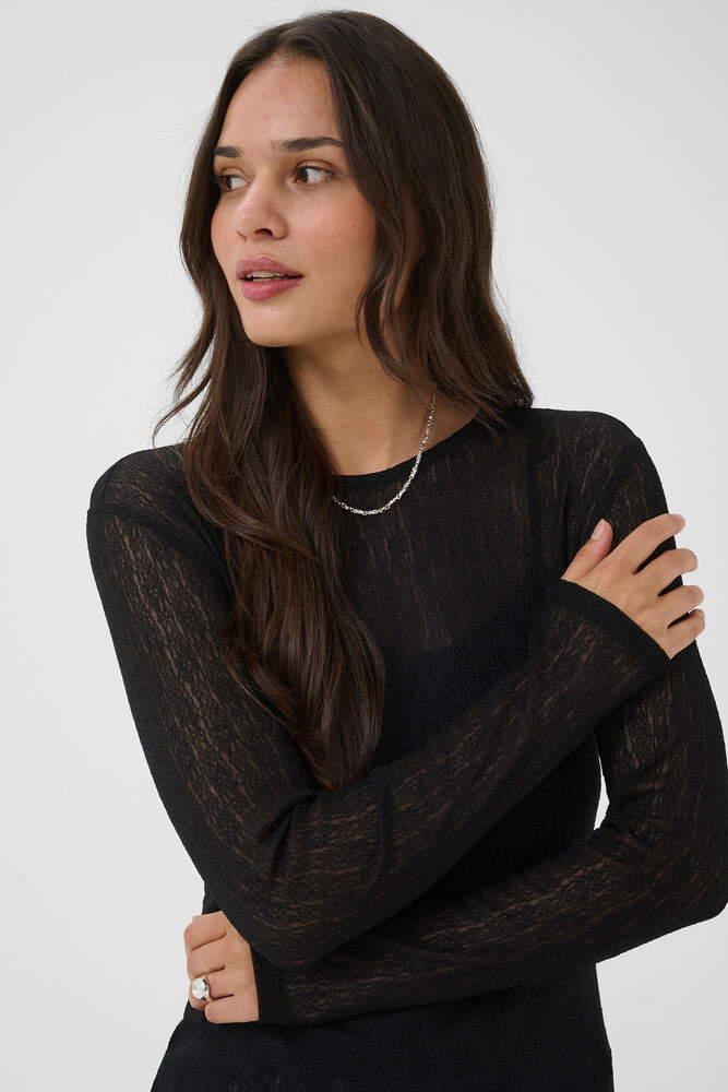 Kaffe zwarte kanten longsleeve model KAallison T-shirt black deep