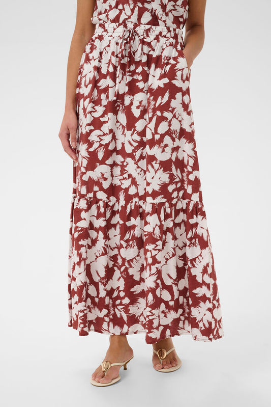 Kaffe rok roest bruin met offwhite print KAevie henna