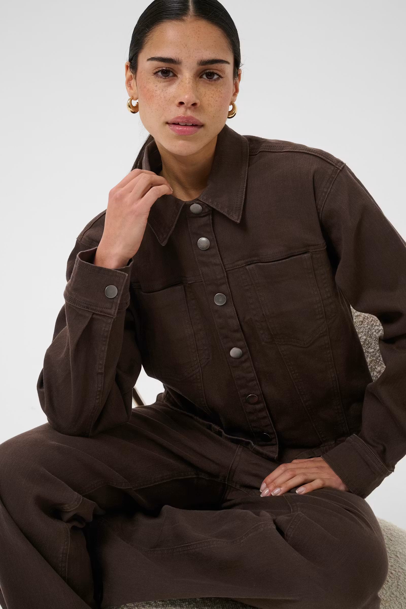 Kaffe donker bruin jeans jasje KAbrook shirt coffee bean