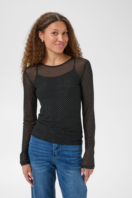 Kaffe zwart doorschijnend met studs slimfit model KAmiranda black deep
