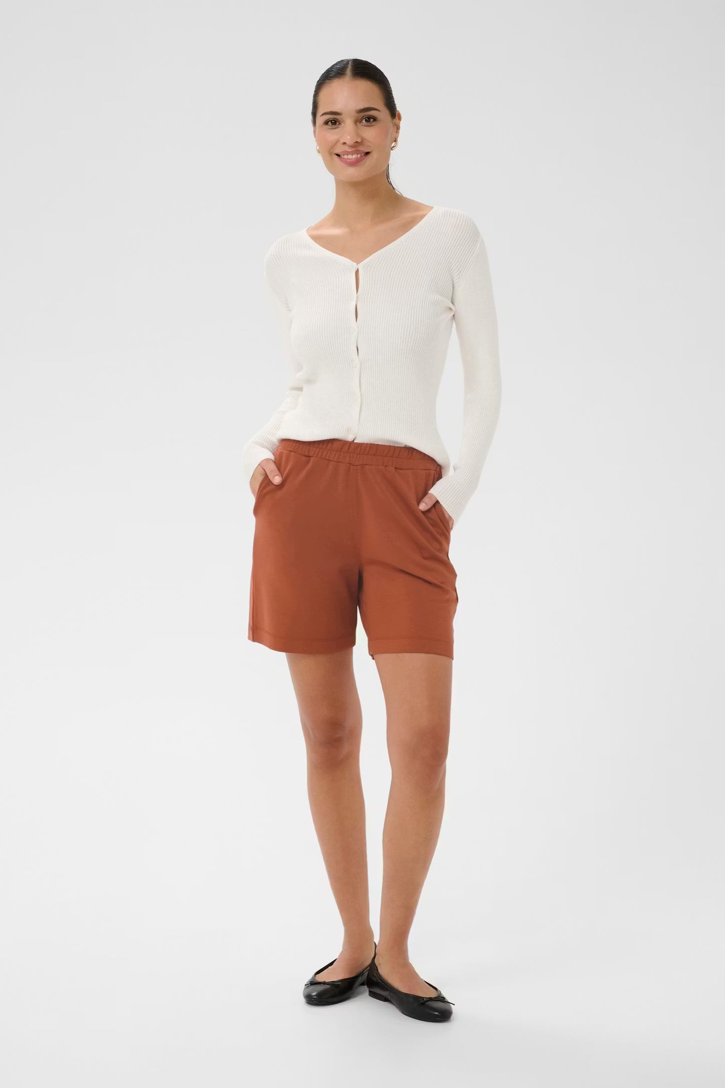 Kaffe short bruin jog stof model KAannie jersey korte broek henna