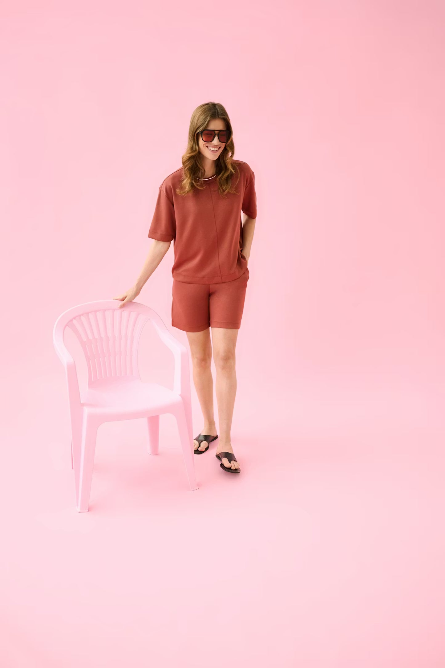 Kaffe short bruin jog stof model KAannie jersey korte broek henna 