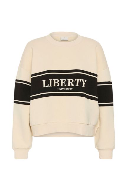 Kaffe sweater offwhite met zwart model KAassia turtledove sweatshirt