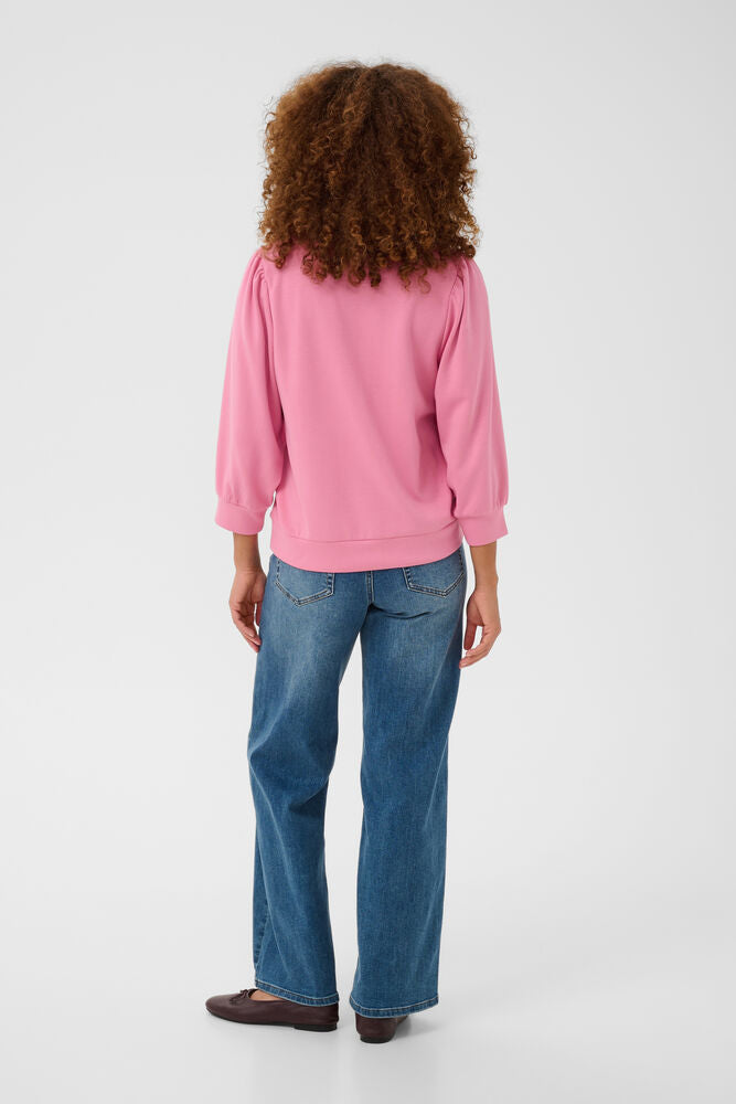 Kaffe longsleeve sweater roze driekwart mouwen model KAannie sweatshirt wild rose