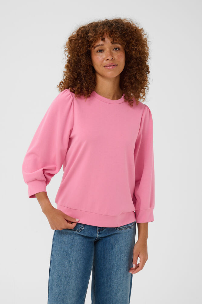 Kaffe longsleeve sweater roze driekwart mouwen model KAannie sweatshirt wild rose
