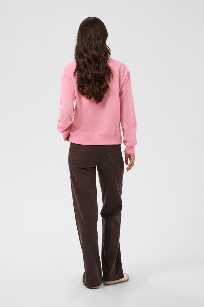 Kaffe sweater roze met bruine opdruk model KAgisele sweatshirt Wild Rose