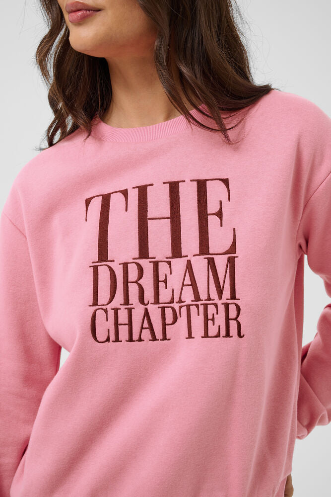 Kaffe sweater roze met bruine opdruk model KAgisele sweatshirt Wild Rose