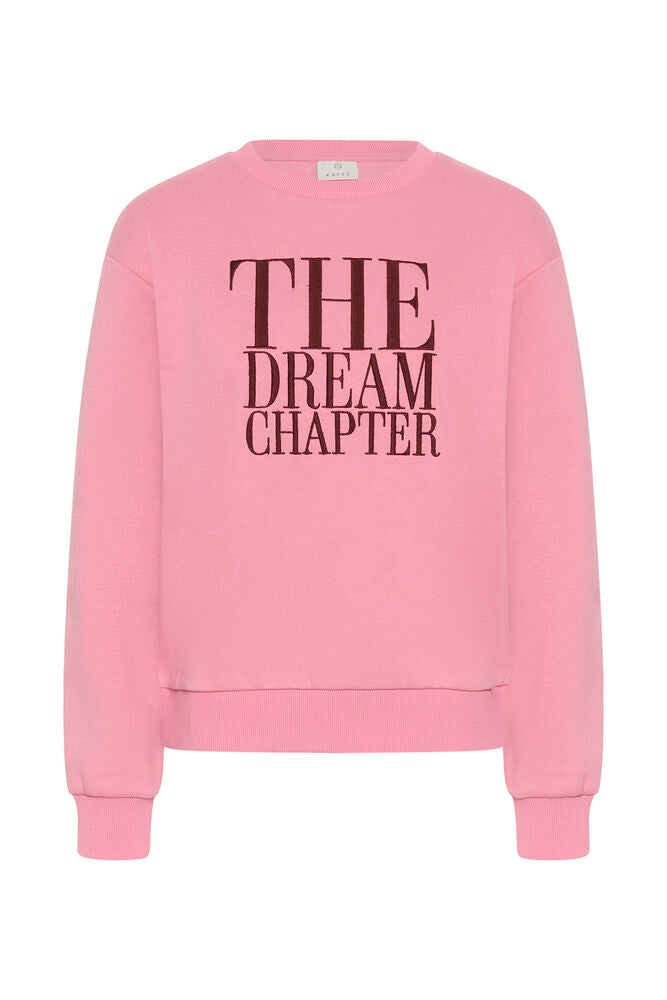 Kaffe sweater roze met bruine opdruk model KAgisele sweatshirt Wild Rose