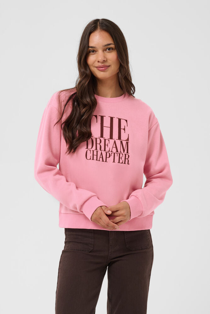 Kaffe sweater roze met bruine opdruk model KAgisele sweatshirt Wild Rose