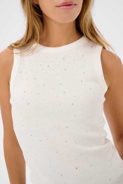Kaffe top wit met strass detail model KAcarna rhinestone chalk