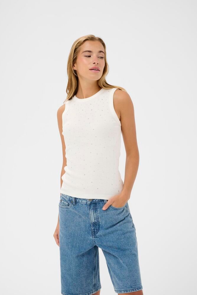 Kaffe top wit met strass detail model KAcarna rhinestone chalk