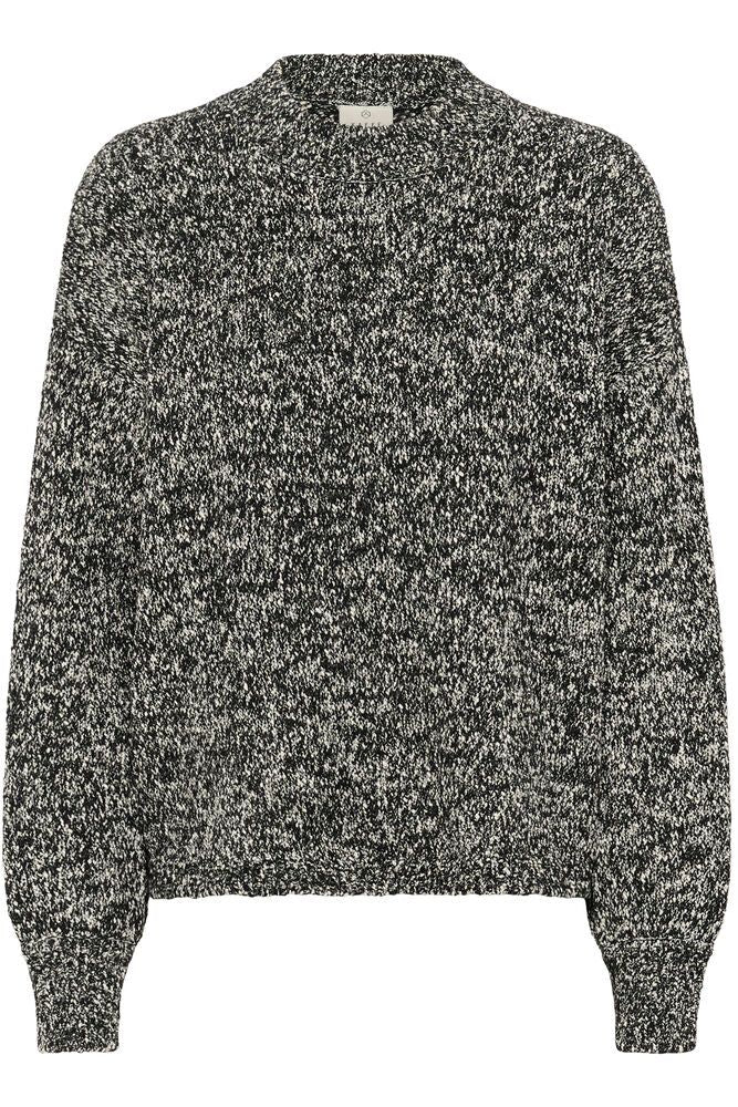 Kaffe trui gemeleerd zwart offwhite model KAesme knit pullover black chalk