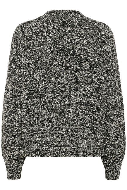 Kaffe trui gemeleerd zwart offwhite model KAesme knit pullover black chalk