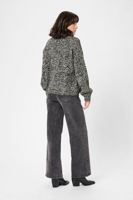 Kaffe trui gemeleerd zwart offwhite model KAesme knit pullover black chalk