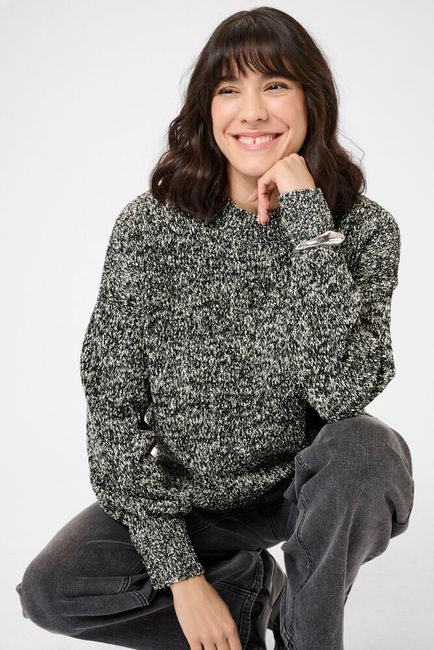 Kaffe trui gemeleerd zwart offwhite model KAesme knit pullover black chalk