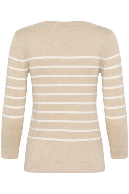 Kaffe trui driekwart mouw zandkleur offwhite gestreept KAlizza boatneck pullover feather grey mel chalk