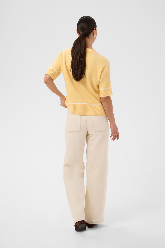 Kaffe trui korte mouw geel model KAjinie knit pullover sunlight melange