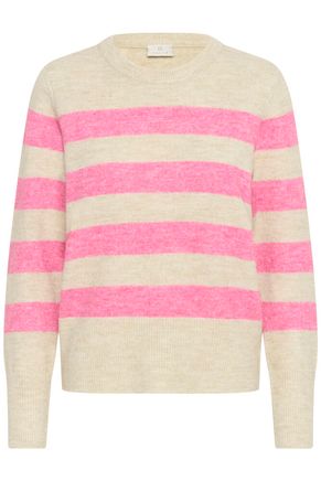 Kaffe trui beige met roze gestreept KAniel striped pullover pink feather gray