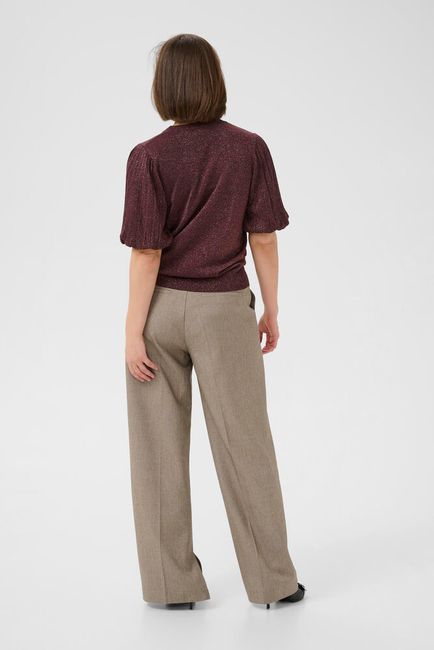 Kaffe truitje korte mouw met glitter bordeaux bruin KAregina pleat pullover fudge
