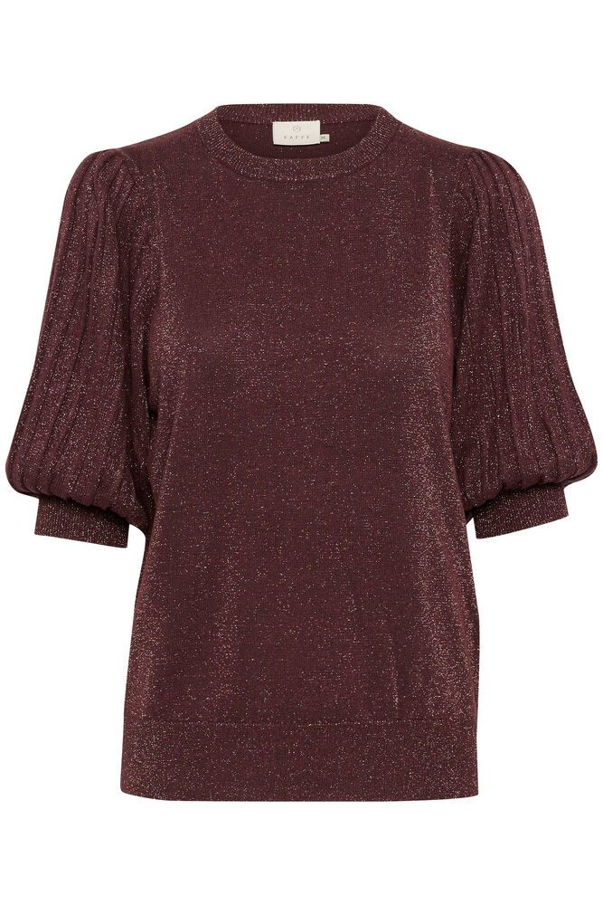 Kaffe truitje korte mouw met glitter bordeaux bruin KAregina pleat pullover fudge