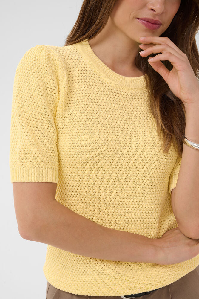 Kaffe trui geel korte mouw model KAvivian knit pullover sunlight