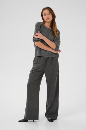 Kaffe trui grijs met parels driekwart mouw model KaBetty pullover grey melange