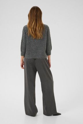 Kaffe trui grijs met parels driekwart mouw model KaBetty pullover grey melange