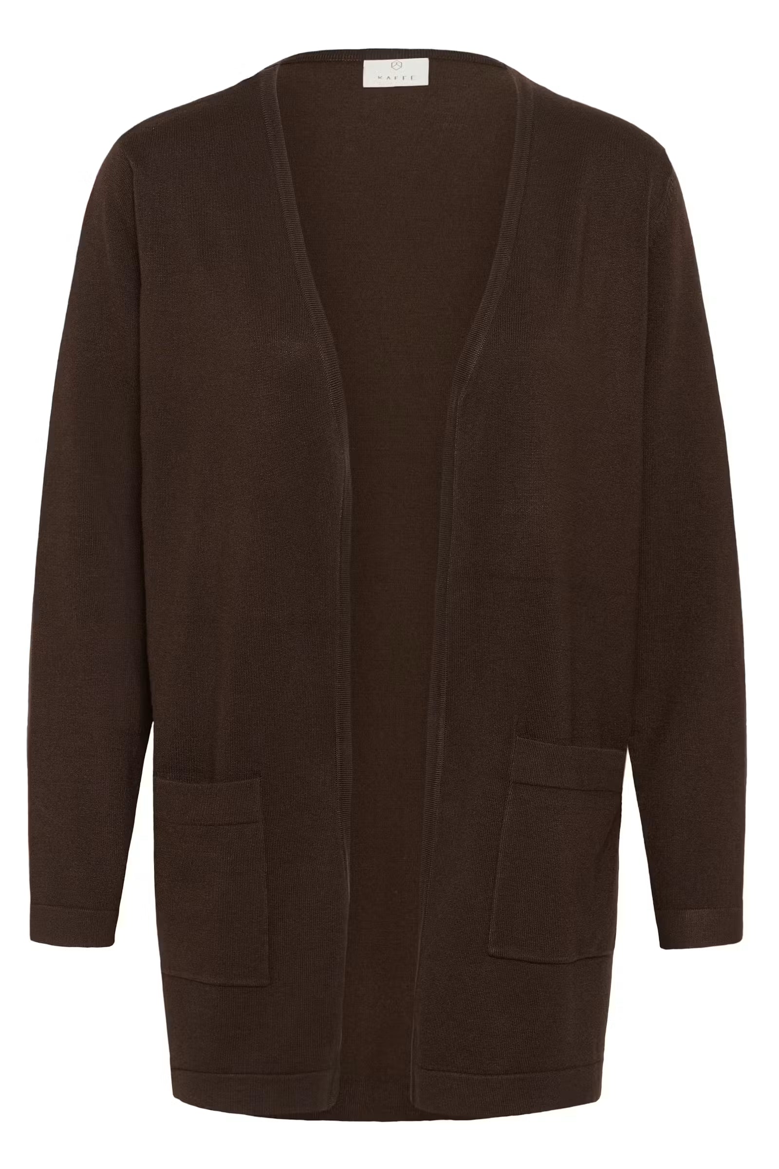 Kaffe vest donker bruin lang model KAlizza long cardigan coffee bean 