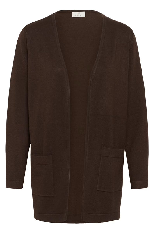Kaffe vest donker bruin lang model KAlizza long cardigan coffee bean 