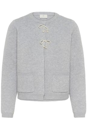 Kaffe vest licht grijs met parel sluiting strik model KAbowie cardigan grey melange