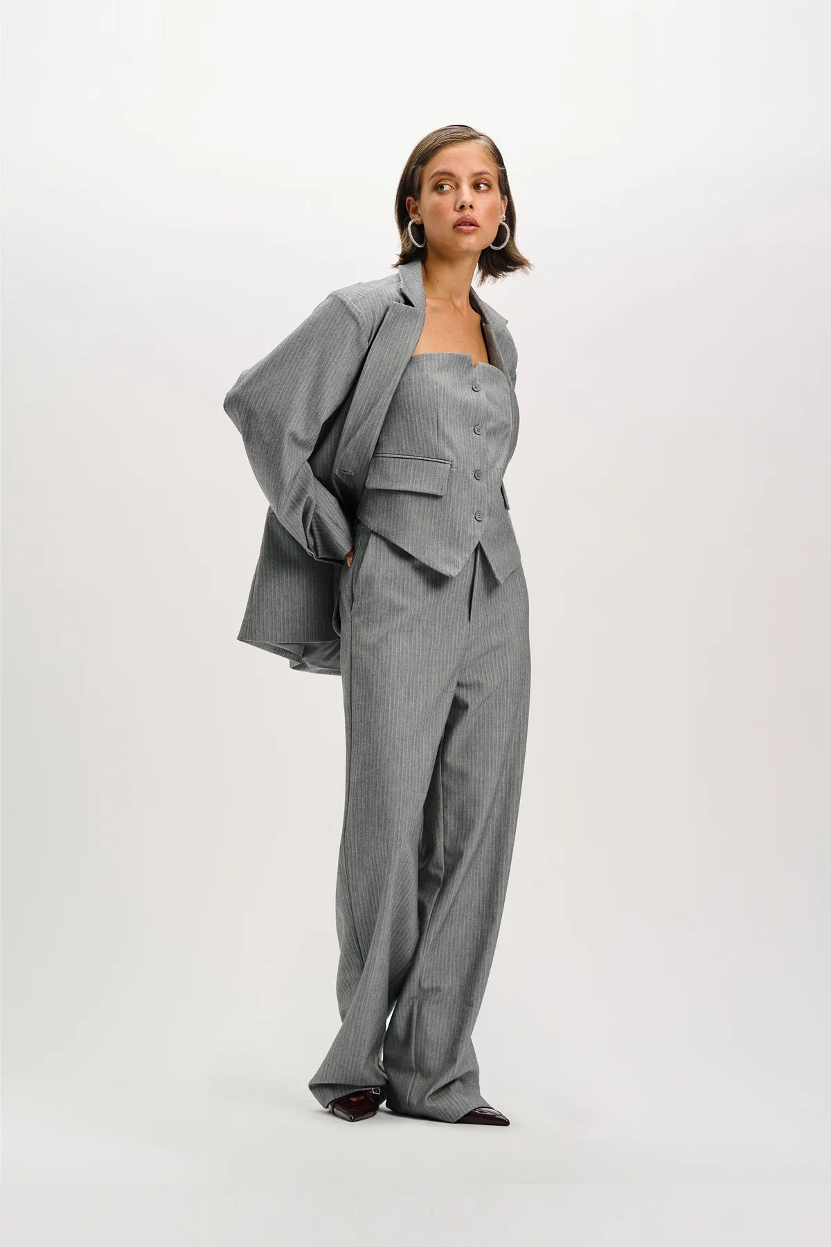 Refined Department pantalon grijs met pinstripe en lurex draad model Kalea pants