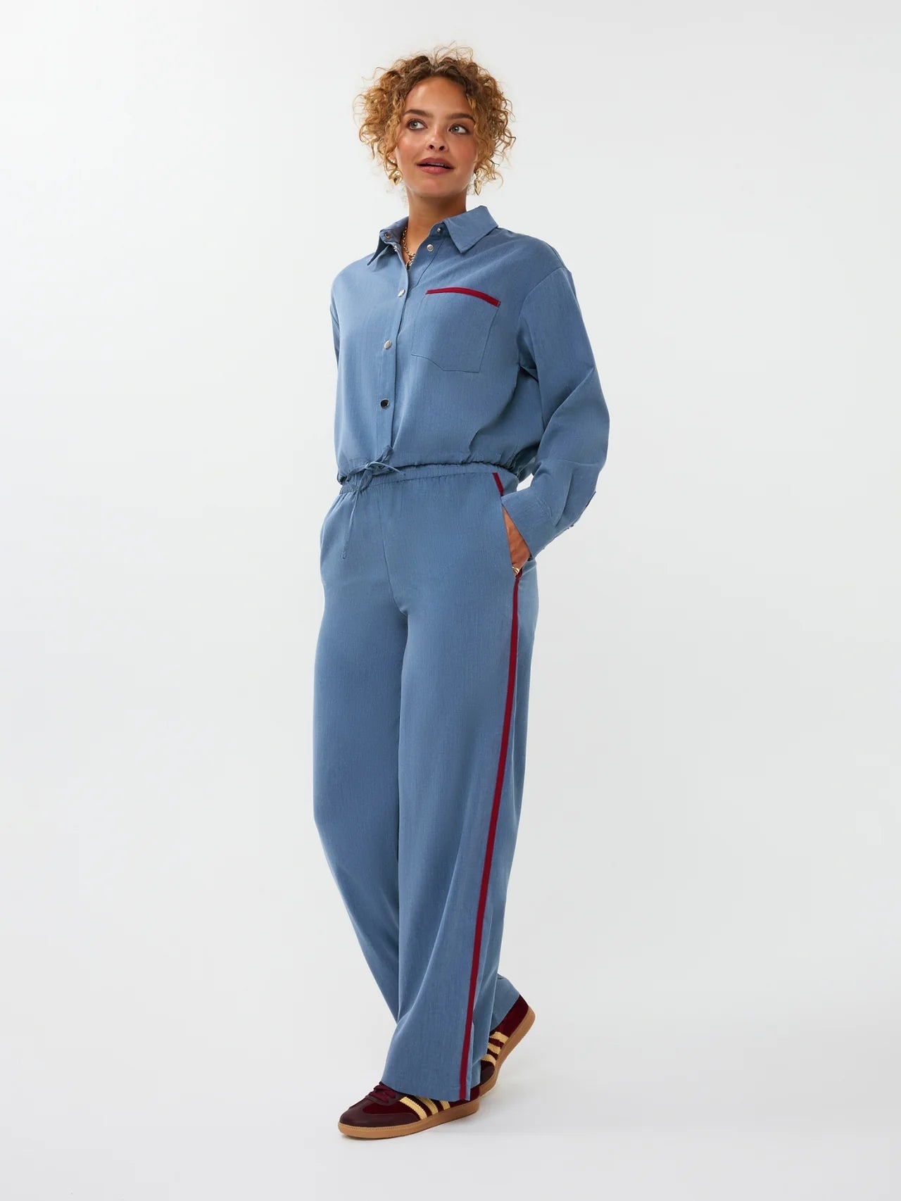 Ydence blouse cropped fit denim blue kess blauw rood