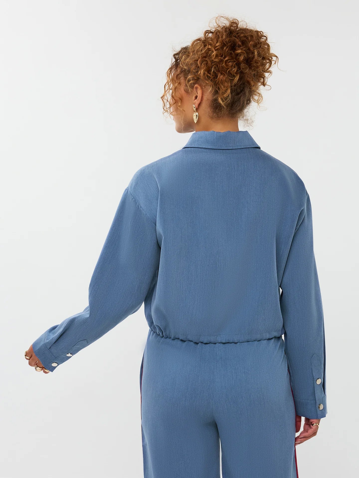 Ydence blouse cropped fit denim blue kess blauw rood