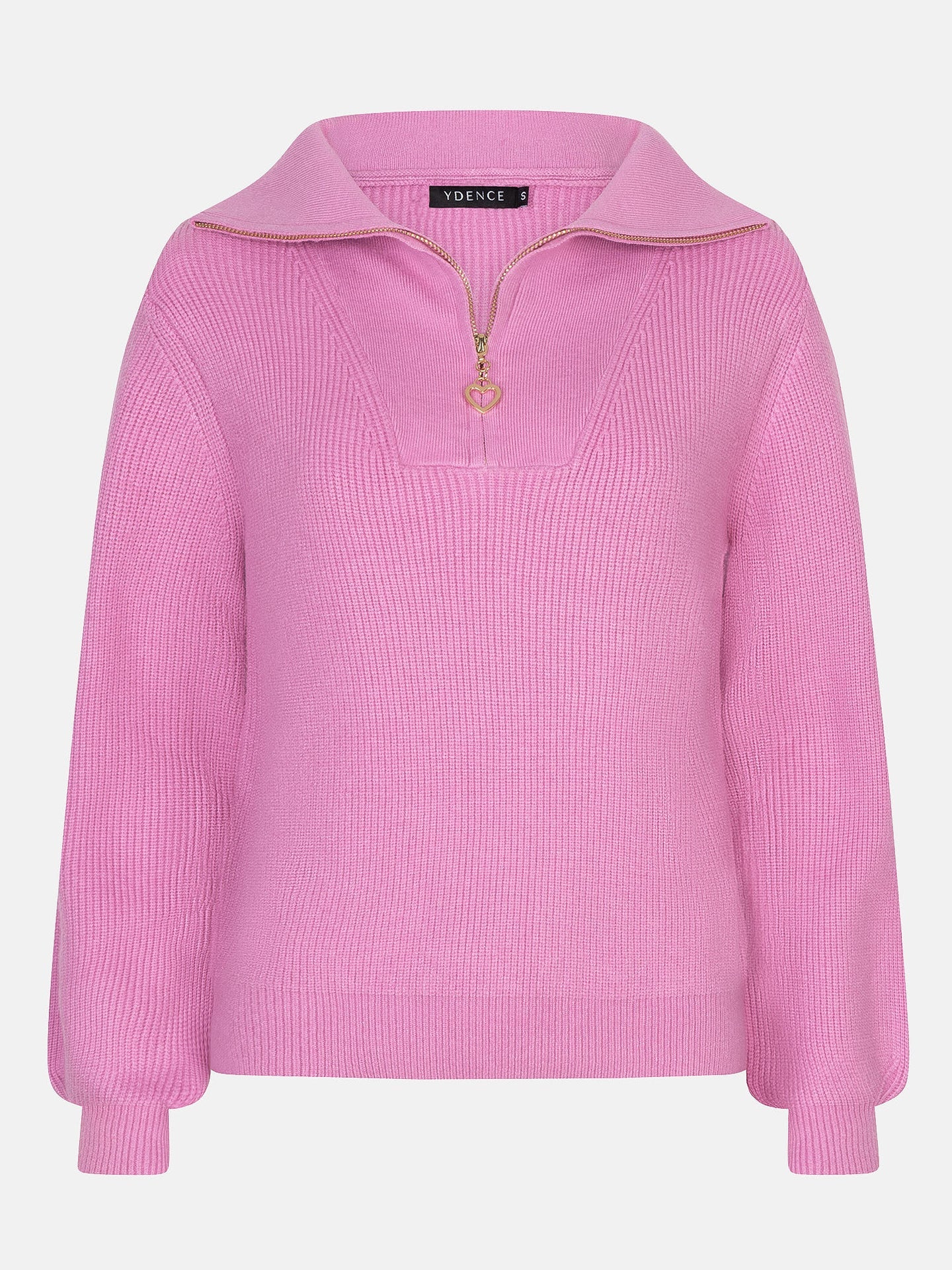 Ydence trui roze schipperstrui met hartjes rits model Knitted sweater Naomi pink